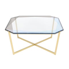 Gem Square Coffee Table-Blue Glass with Brass Base by Debra Folz