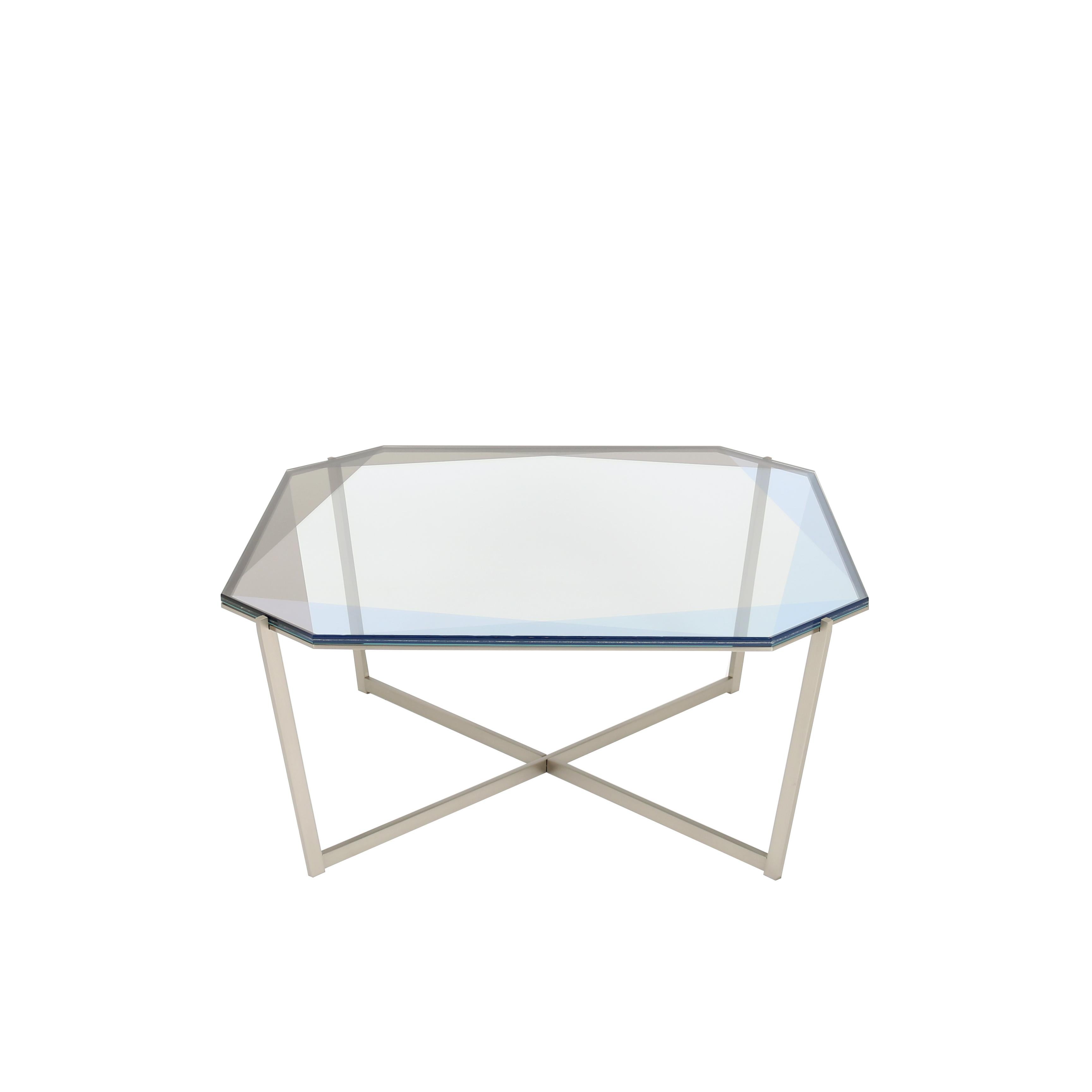 Gem Square Coffee Table - Blue Glass w/ Stainless Steel Base by Debra Folz