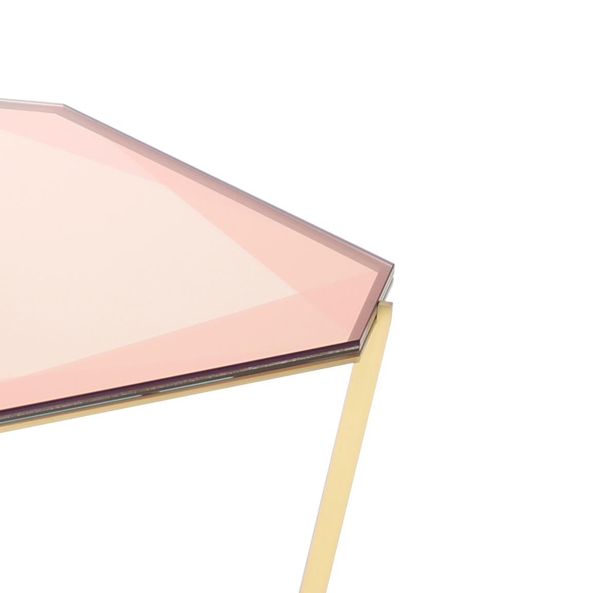 Other Gem Square Coffee Table, Blush Glass with Brass Base by Debra Folz For Sale