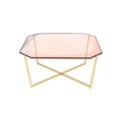 Gem Square Coffee Table, Blush Glass with Brass Base by Debra Folz