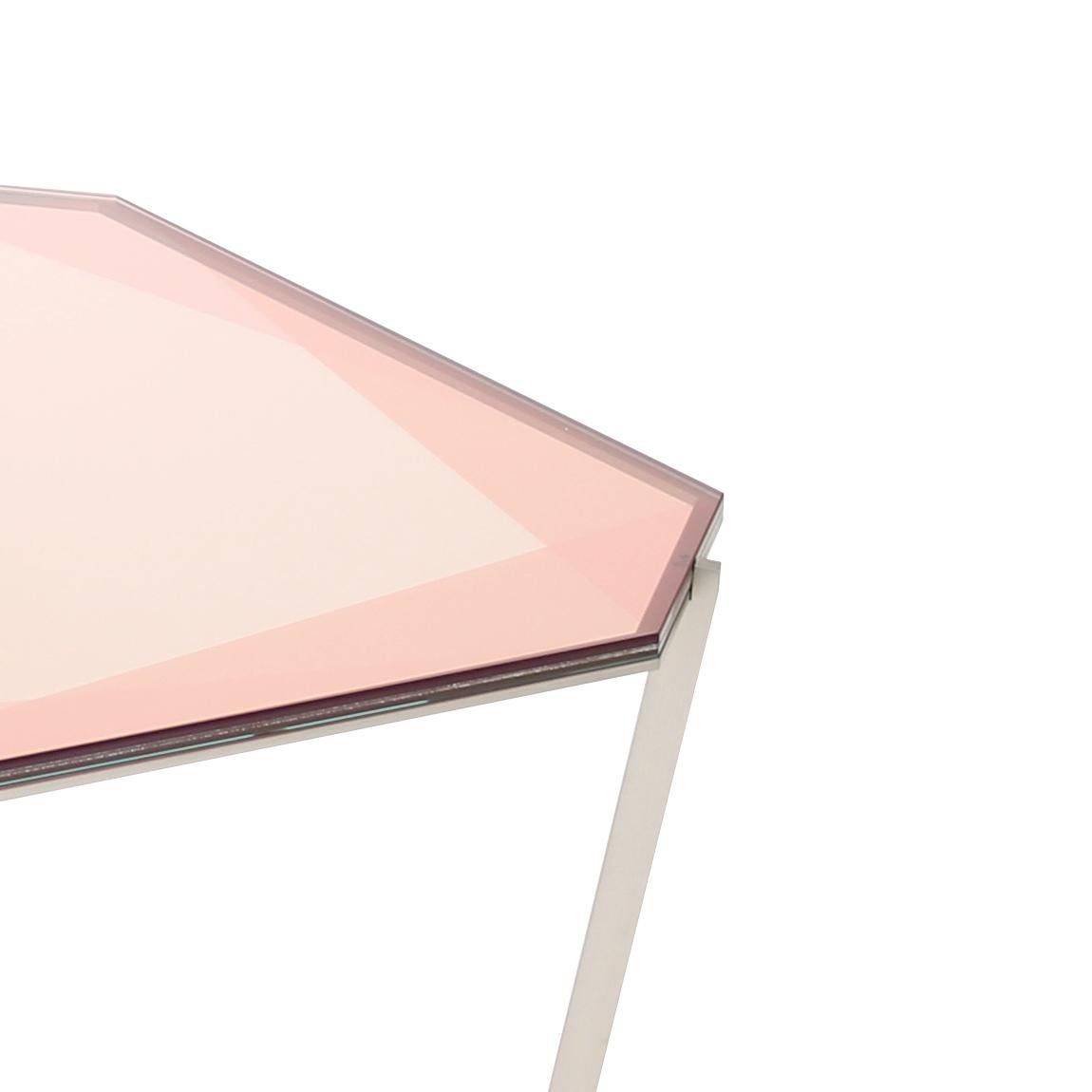 Other Gem Square Coffee Table-Blush Glass with Stainless Steel Base by Debra Folz For Sale