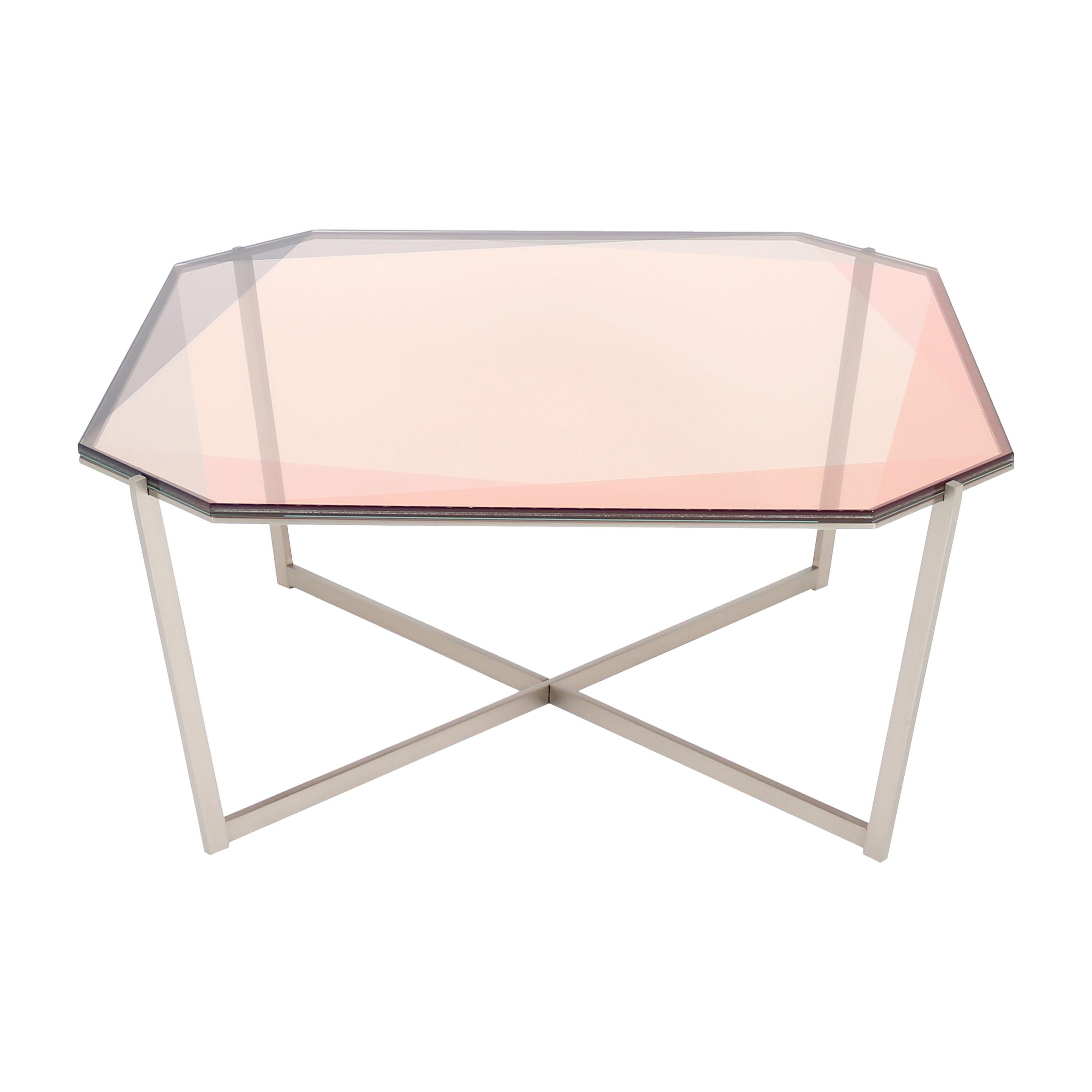 Table basse carrée Gem - Verre soufflé avec base en acier inoxydable par Debra Folz