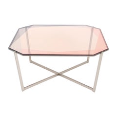 Table basse carrée Gem - Verre soufflé avec base en acier inoxydable par Debra Folz