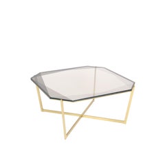 Gem Square Coffee Table-Smoke Glass with Brass Base by Debra Folz