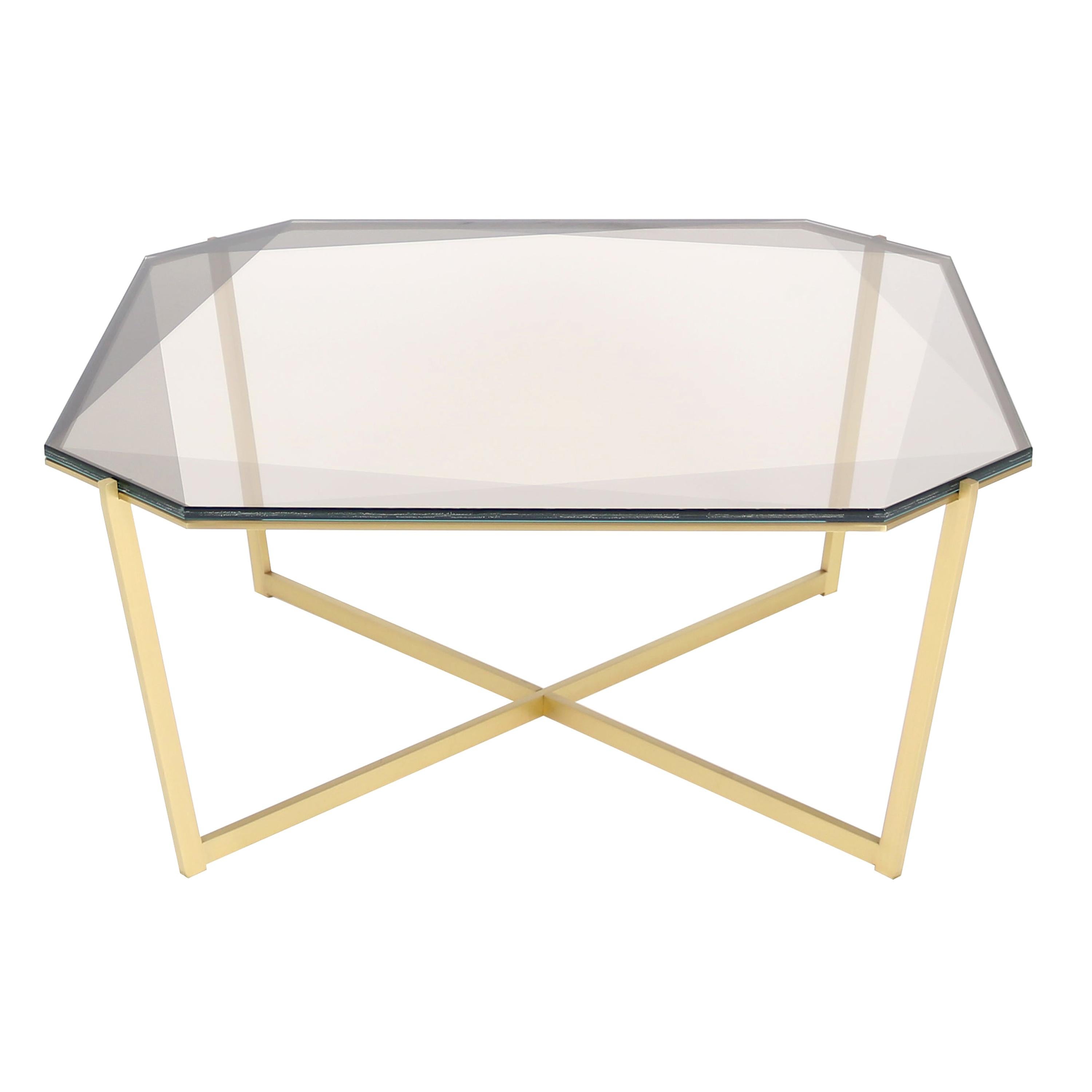 Gem Square Coffee Table-Smoke Glass with Brass Base by Debra Folz For Sale