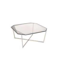 Gem Square Coffee Table-Smoke Glass with Stainless Steel Base by Debra Folz