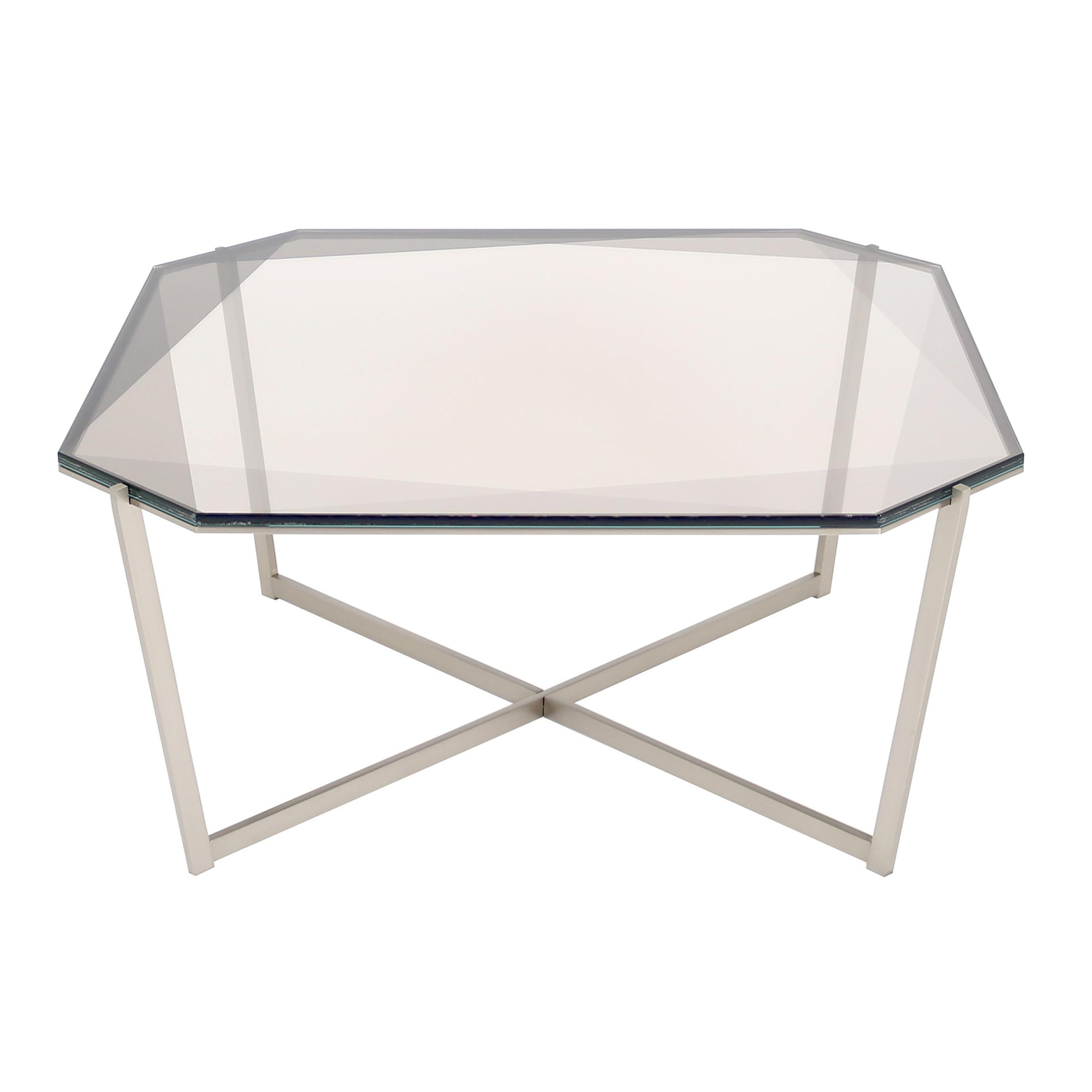 Gem Square Coffee Table-Smoke Glass with Stainless Steel Base by Debra Folz