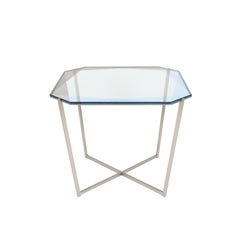 Gem Square Dining / Entry Table - Blue Glass w/ Steel Base by Debra Folz
