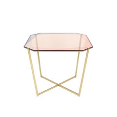 Gem Square Dining / Entry Table-Blush Glass with Brass Base by Debra Folz