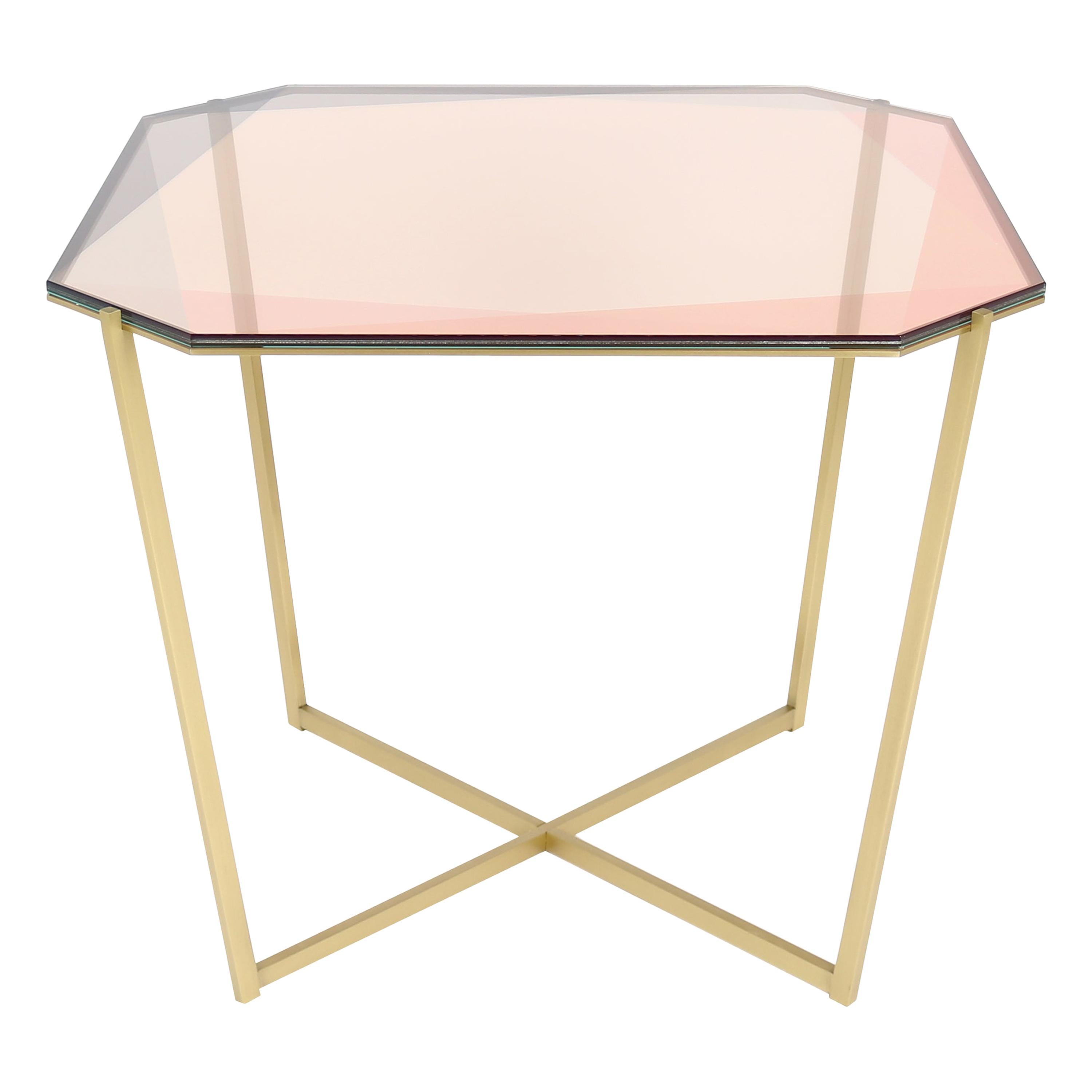 Gem Square Dining / Entry Table-Blush Glass with Brass Base by Debra Folz For Sale