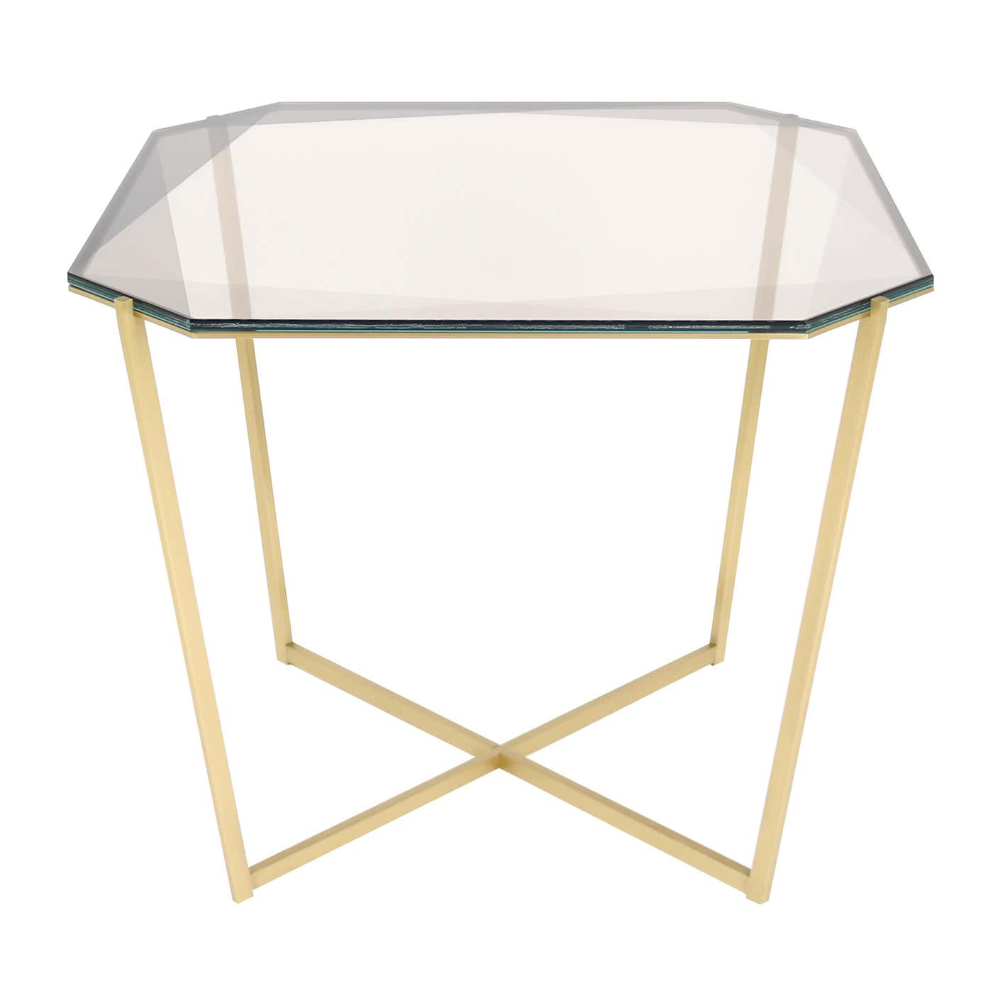 Gem Square Dining / Entry Table-Smoke Glass with Brass Base by Debra ...