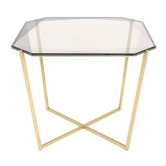 Gem Square Dining / Entry Table-Smoke Glass with Brass Base by Debra Folz