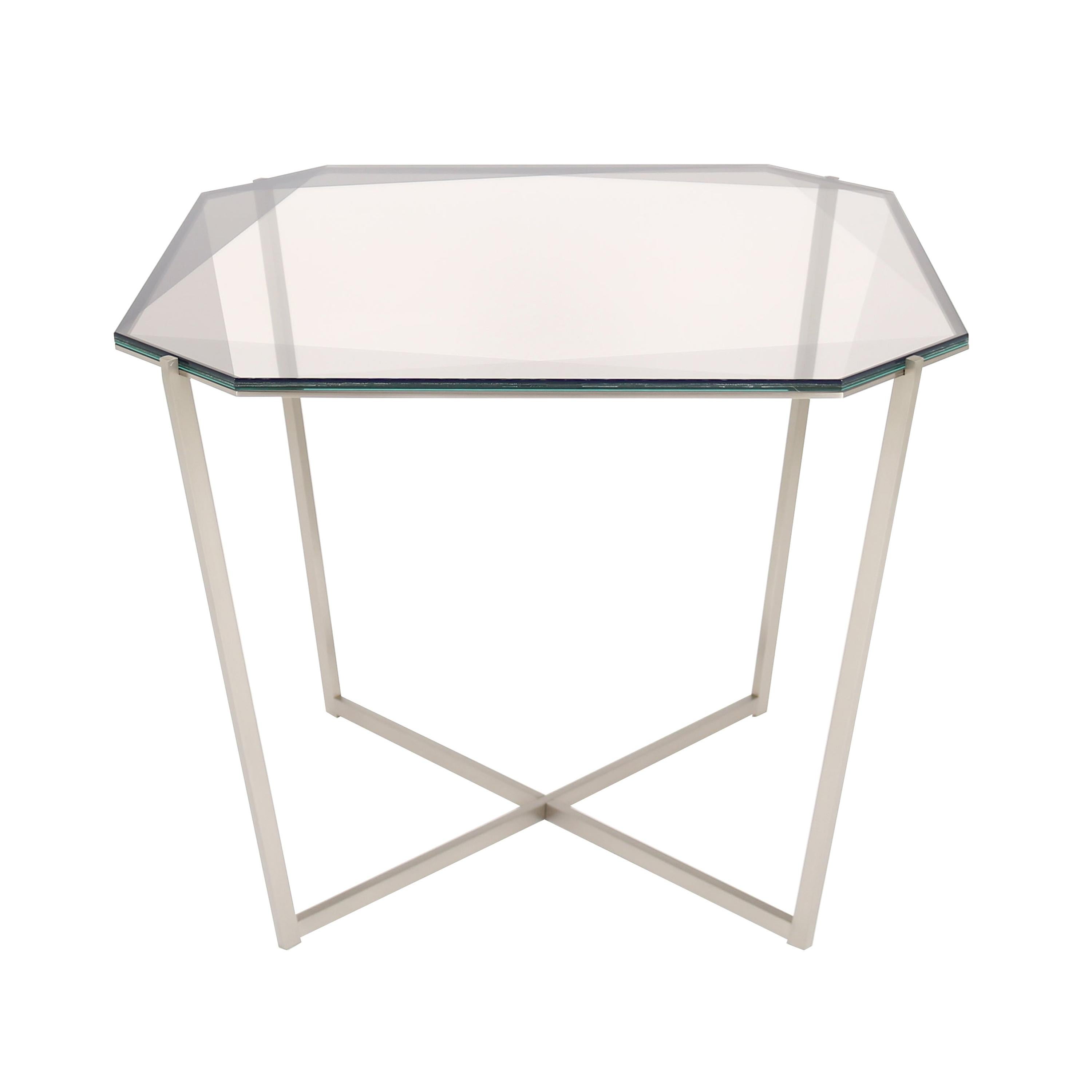 Gem Square Dining / Entry Table-Smoke Glass W/ Steel Base by Debra Folz For Sale