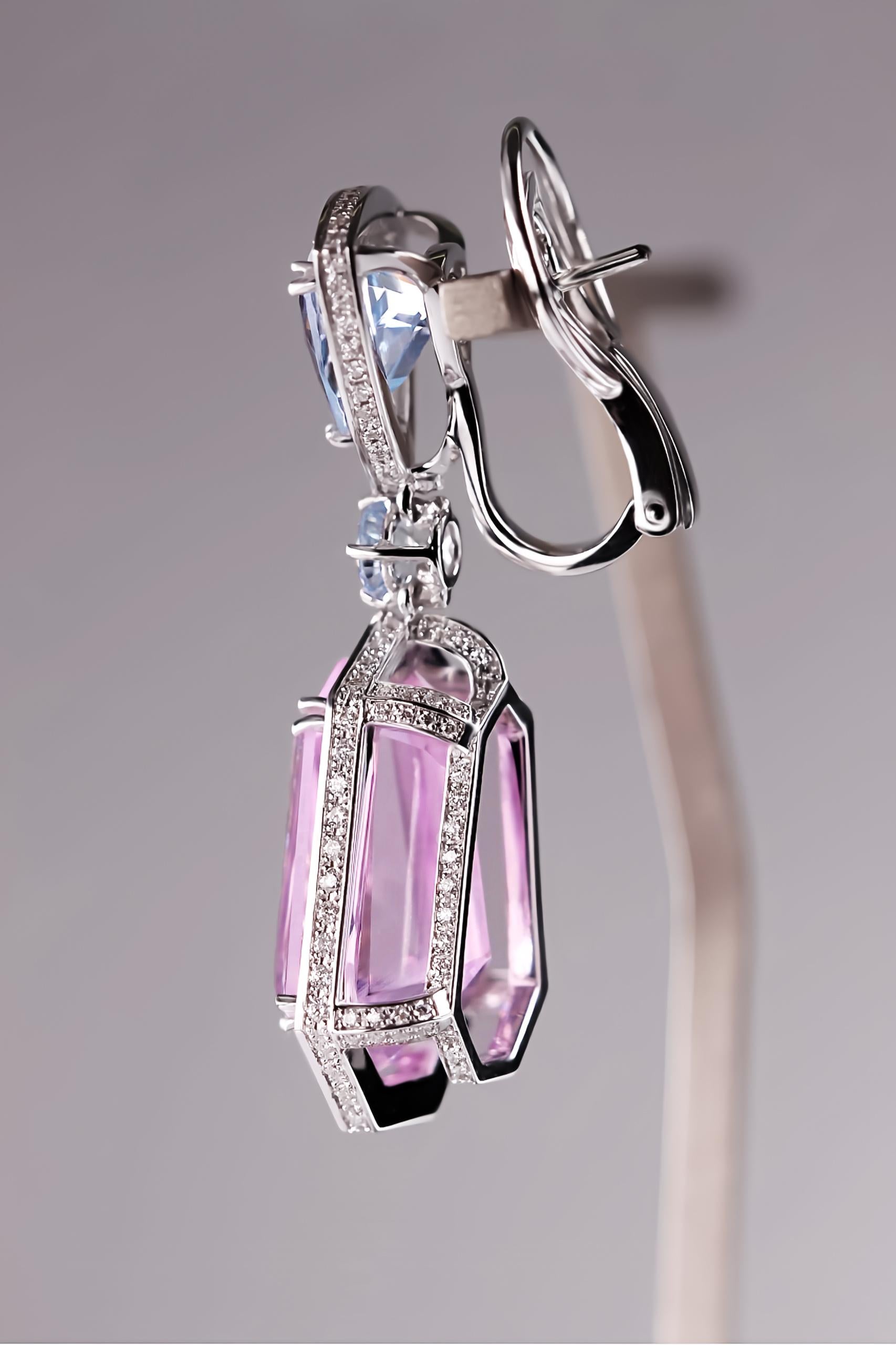Gem Symphony: Aquamarine and Kunzite - 18kt Gold Earring Masterpieces In New Condition For Sale In Lugano, CH