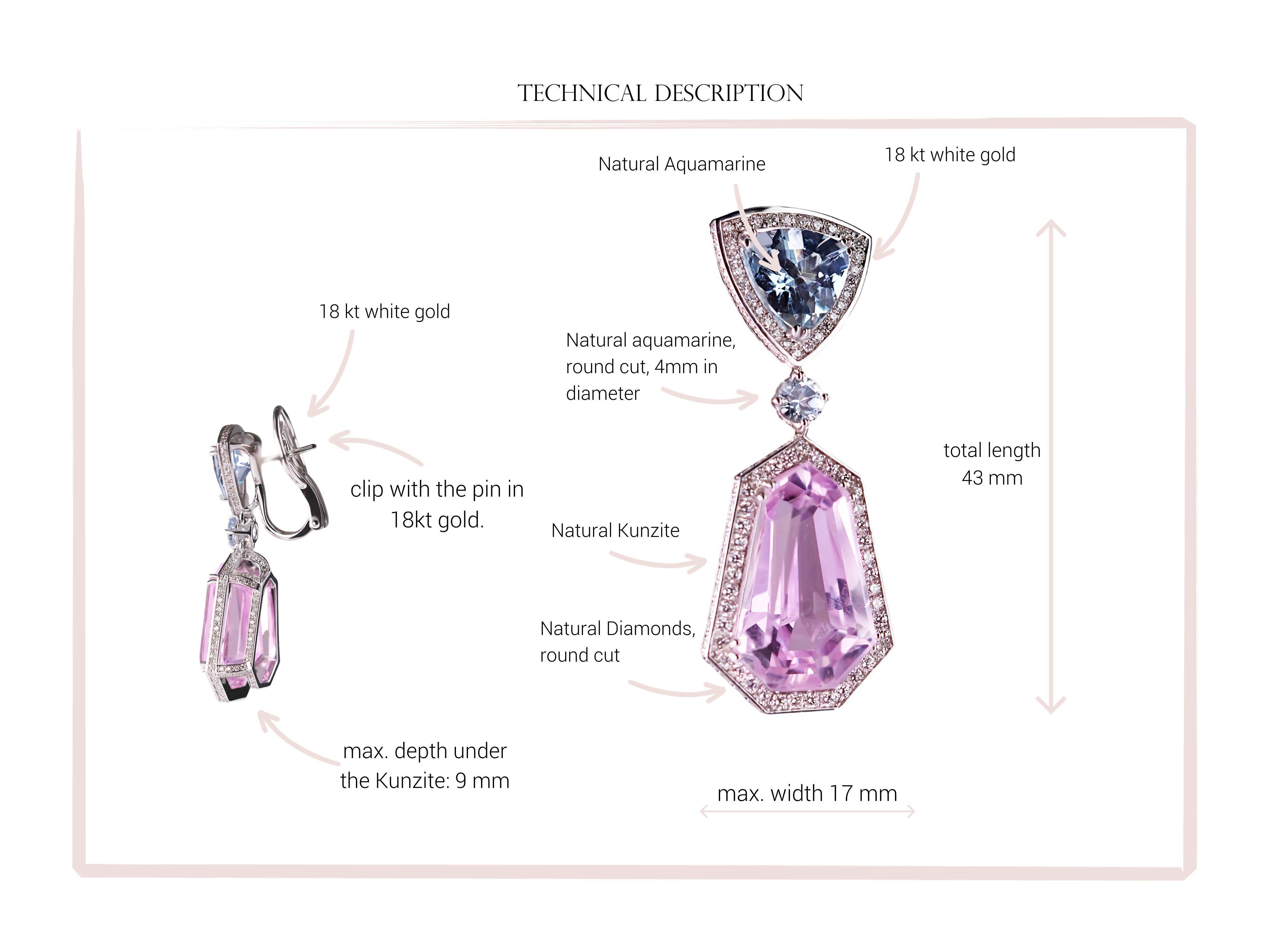 Women's or Men's Gem Symphony: Aquamarine and Kunzite - 18kt Gold Earring Masterpieces For Sale