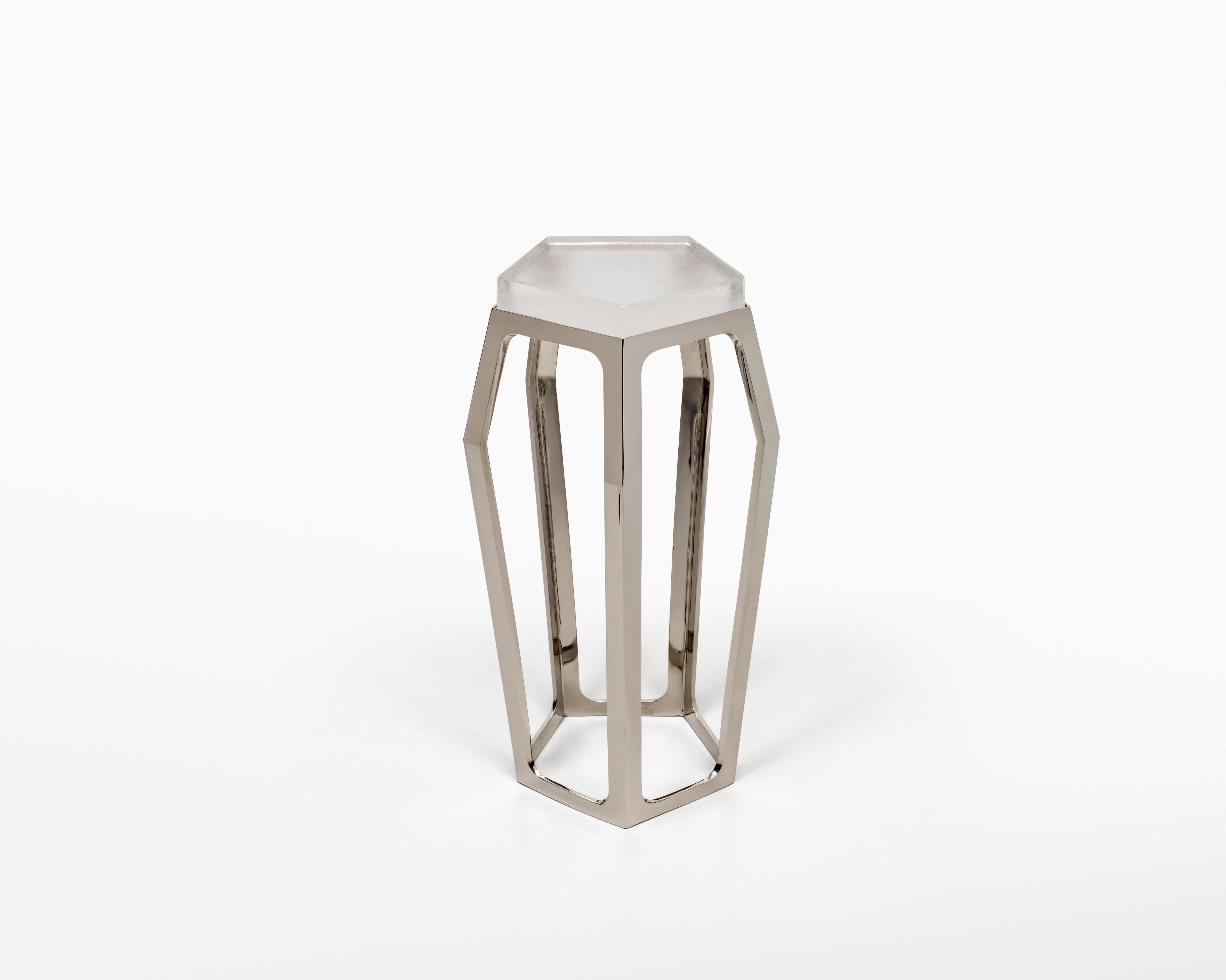 Modern Gem Side Table in Cast Bronze and Cast Glass For Sale
