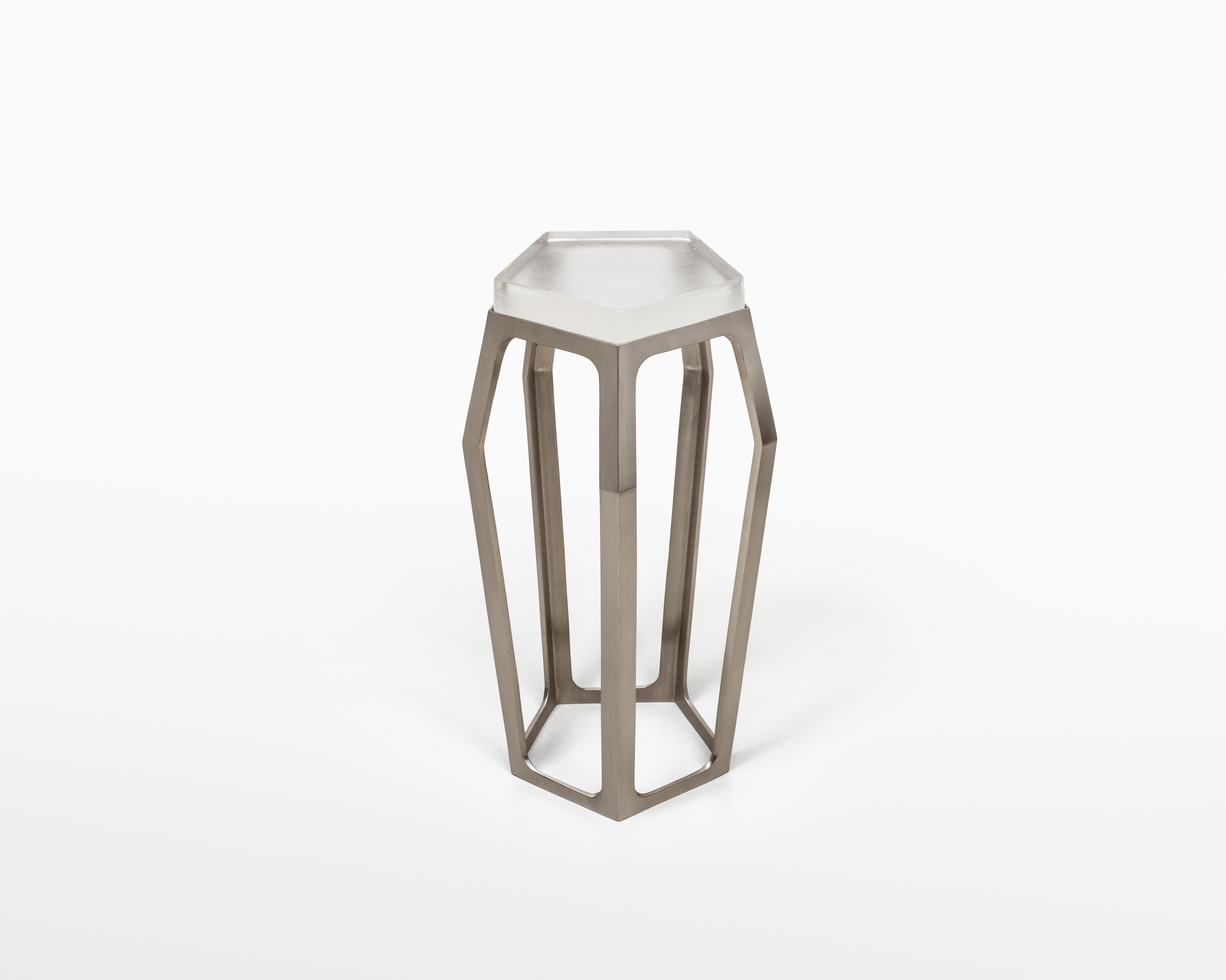 Modern Gem Side Table in Cast Bronze and Cast Glass For Sale