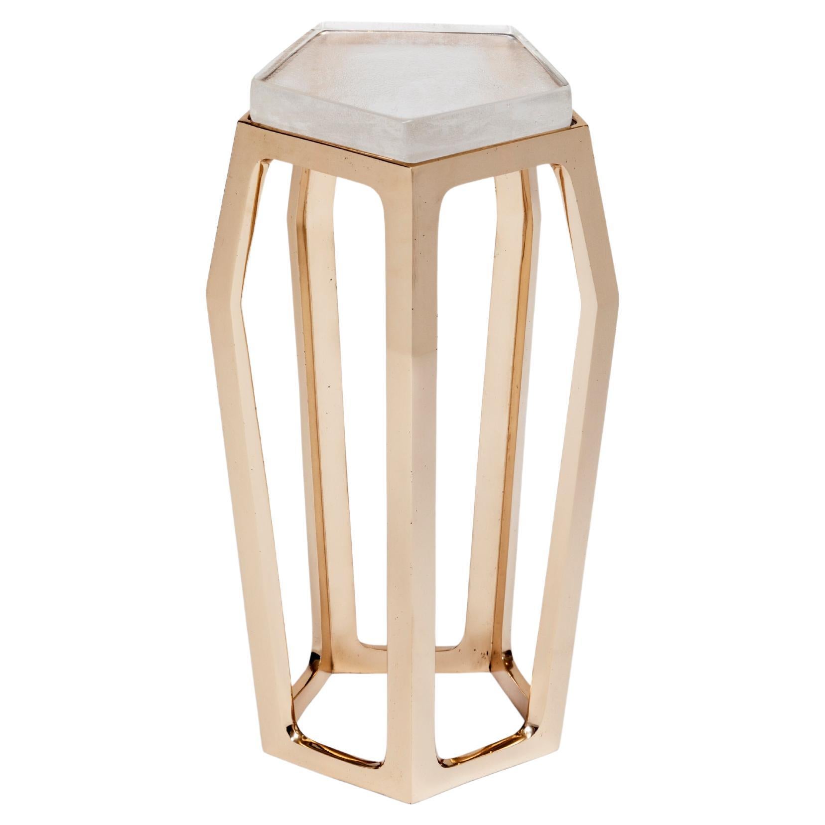 Gem Side Table in Cast Bronze and Cast Glass For Sale