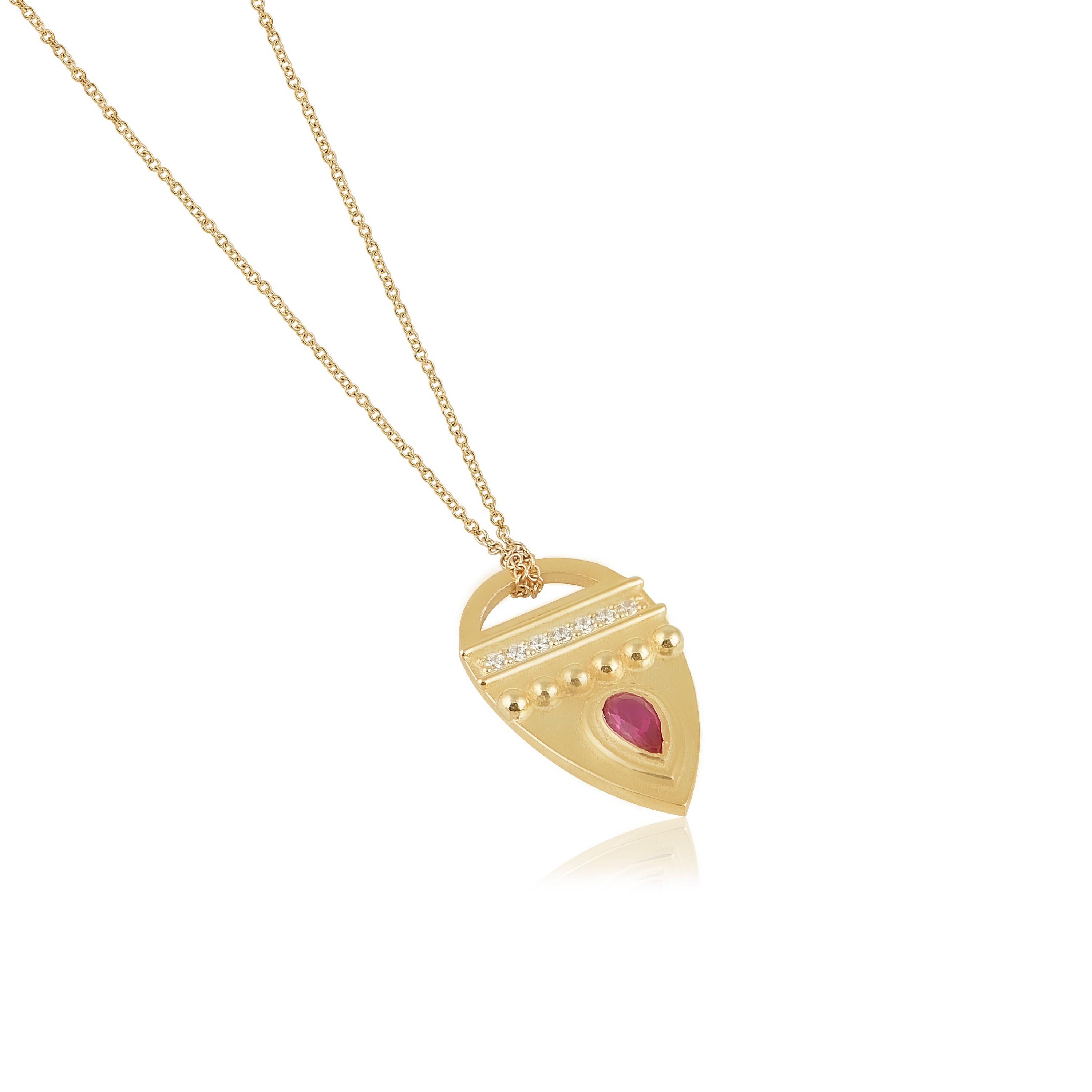 Contemporary Gem Tags Interchangeable Pendant in 18 Karat Yellow Gold with Diamonds, Ruby For Sale