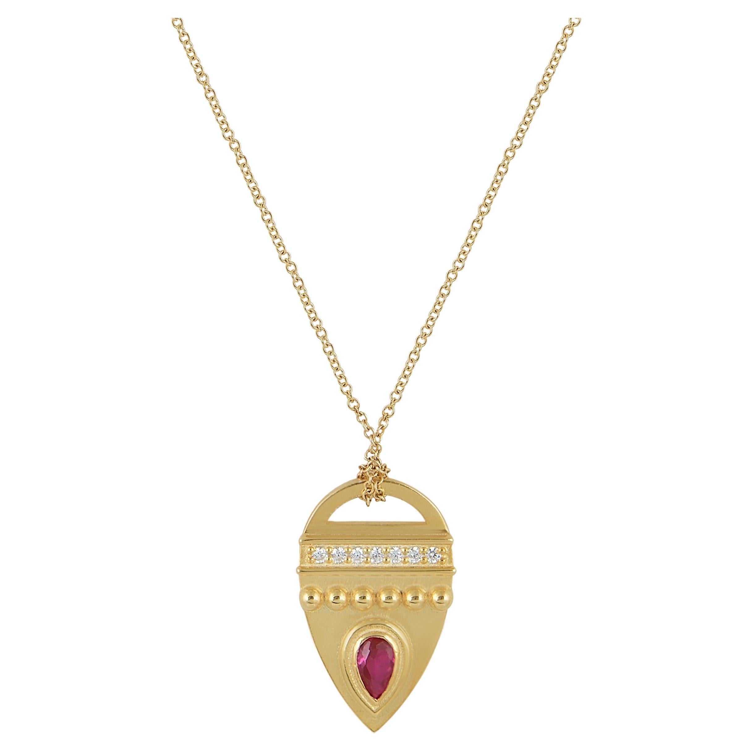 Gem Tags Interchangeable Pendant in 18 Karat Yellow Gold with Diamonds, Ruby For Sale