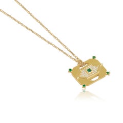 Gem Tags Interchaneable Pendant in 18 Karat Yellow Gold with Diamonds, Emeralds
