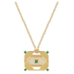 Gem Tags Interchaneable Pendant in 18 Karat Yellow Gold with Diamonds, Emeralds