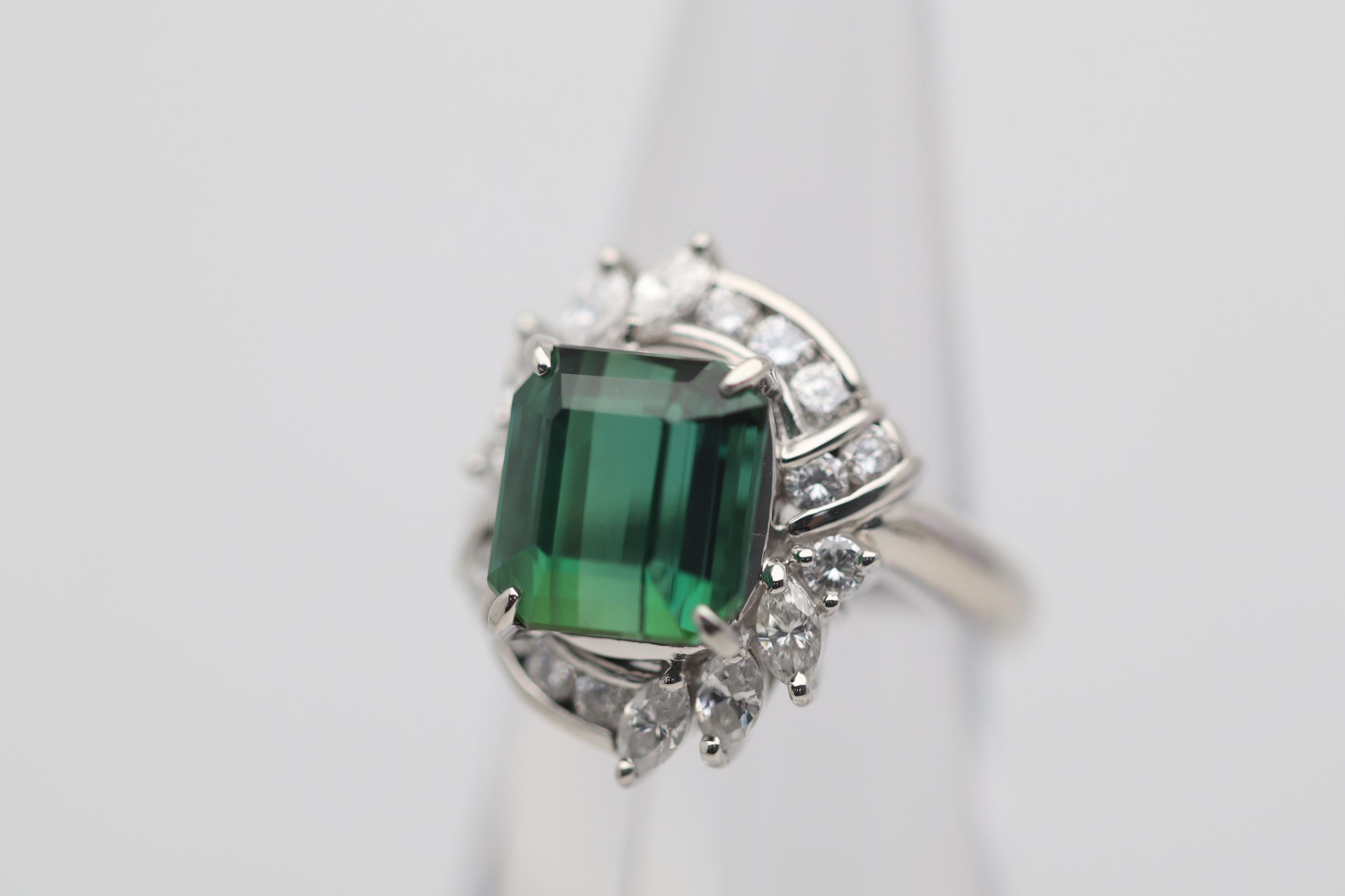 Gem Tourmaline Diamond Platinum Ring In New Condition For Sale In Beverly Hills, CA