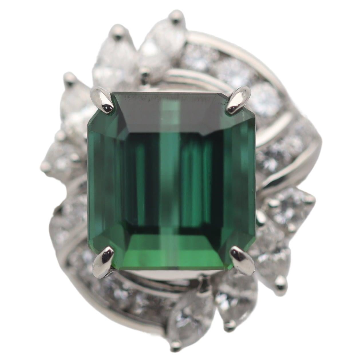 Gem Tourmaline Diamond Platinum Ring For Sale
