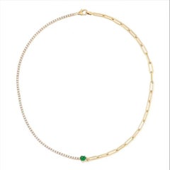 2.85ct Fancy Diamond & 0.50ct Emerald 14K Yellow Gold Link Necklace