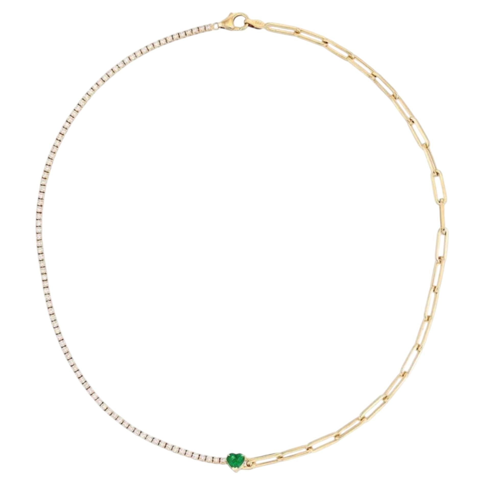 Collana a maglie in oro giallo 14K con diamante fancy da 2,85 ct e smeraldo da 0,50 ct