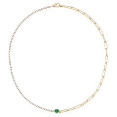 2.85ct Fancy Diamond & 0.50ct Emerald 14K Yellow Gold Link Necklace