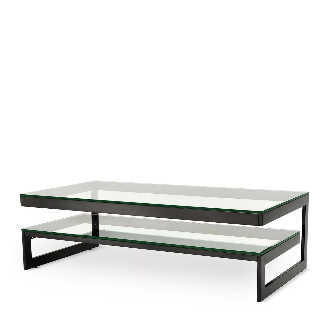 Coffee Table Gema with structure in stainless 
steel in bronze finish. With 2 clear glass tops.