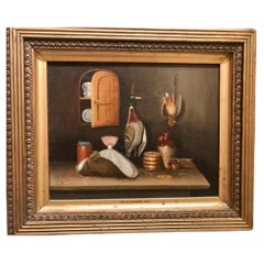 Gemälde „Stillleben“ mit Geflügel und Fisch, Öl/Leinwand, dubliert