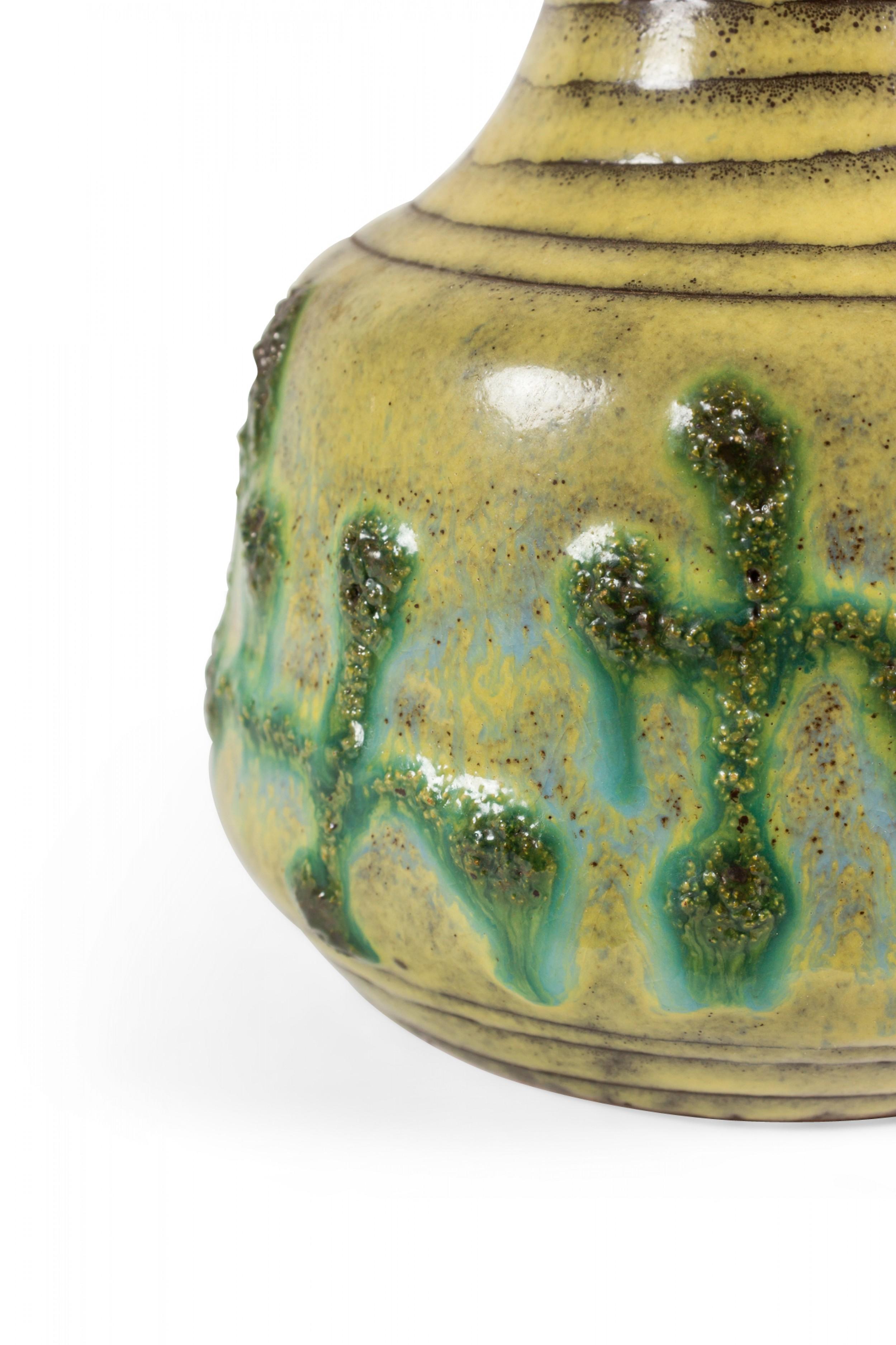 Geman Mid-Century Fat Lava Green and Blue Textured Ceramic Jug In Good Condition For Sale In New York, NY