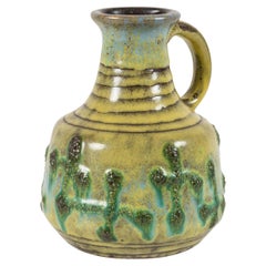 Geman Mid-Century Fat Lava Green and Blue Textured Ceramic Jug