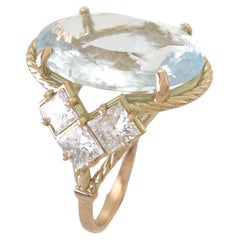 Gemastone ring 14k gold Certified Aquamarine  Diamond Cocktail ring gift for her