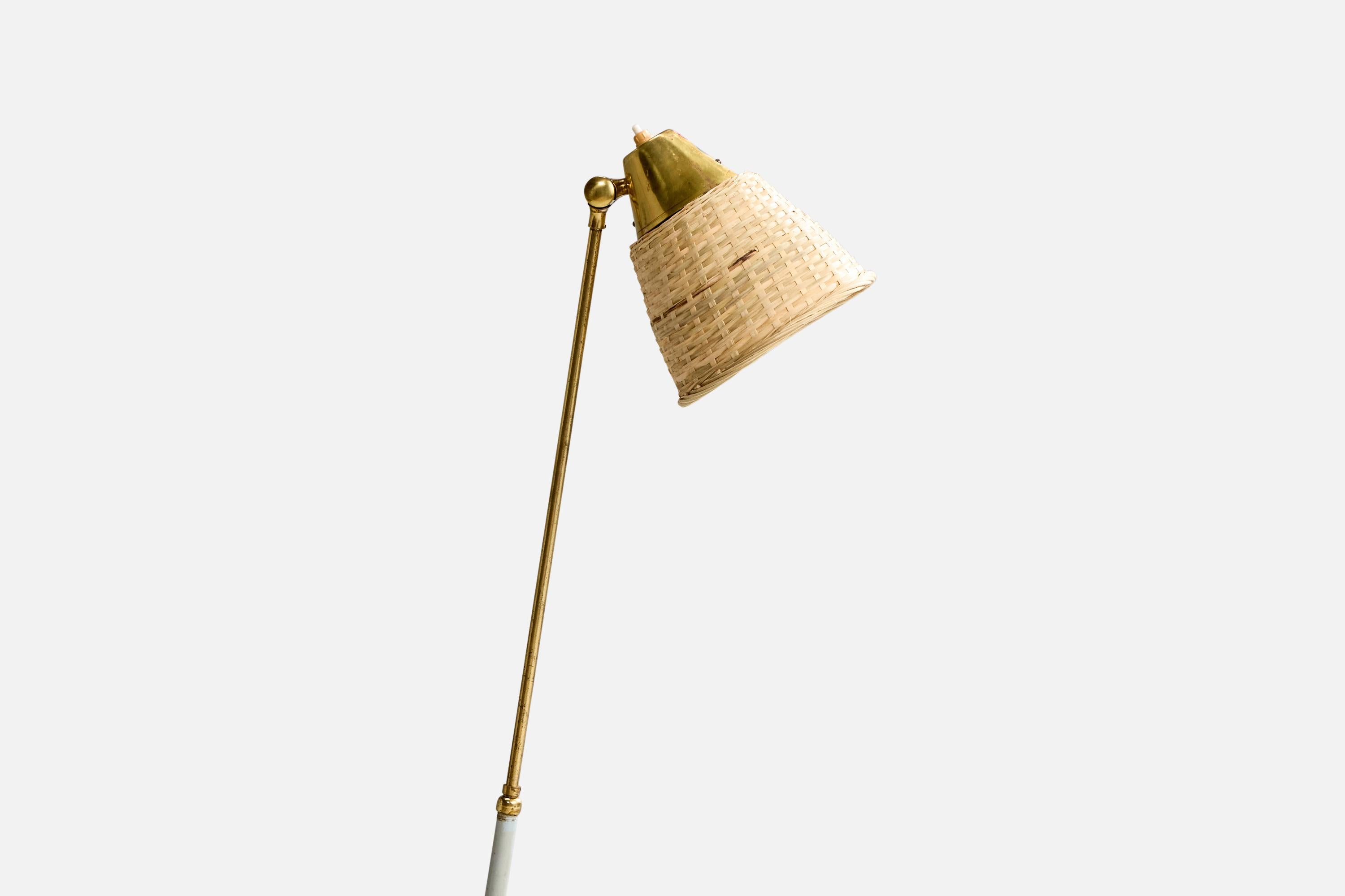 Gemco Armatur, Stehleuchte, Eisen, Messing, Rattan, Schweden, 1950er Jahre (Moderne der Mitte des Jahrhunderts) im Angebot