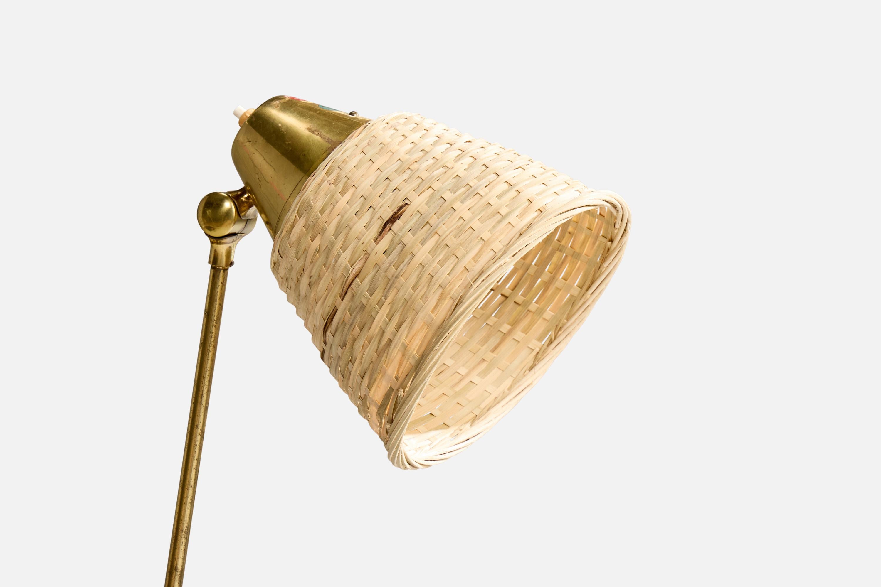 Gemco Armatur, Stehleuchte, Eisen, Messing, Rattan, Schweden, 1950er Jahre (Schwedisch) im Angebot