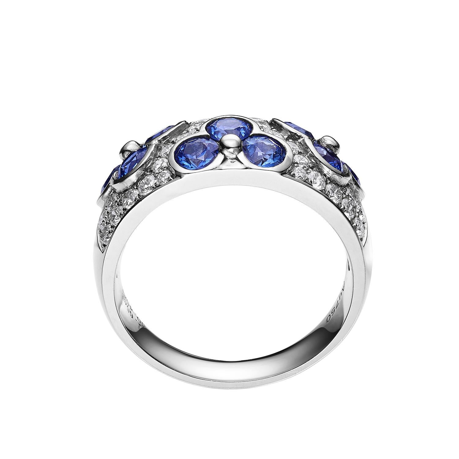 Expertly crafted in 18k white gold, the GEMCOOK Sapphire Flower Ring features a stunning array of sapphires in a unique floral design. The perfect blend of elegance and sophistication, this ring is sure to make a statement and add a touch of luxury