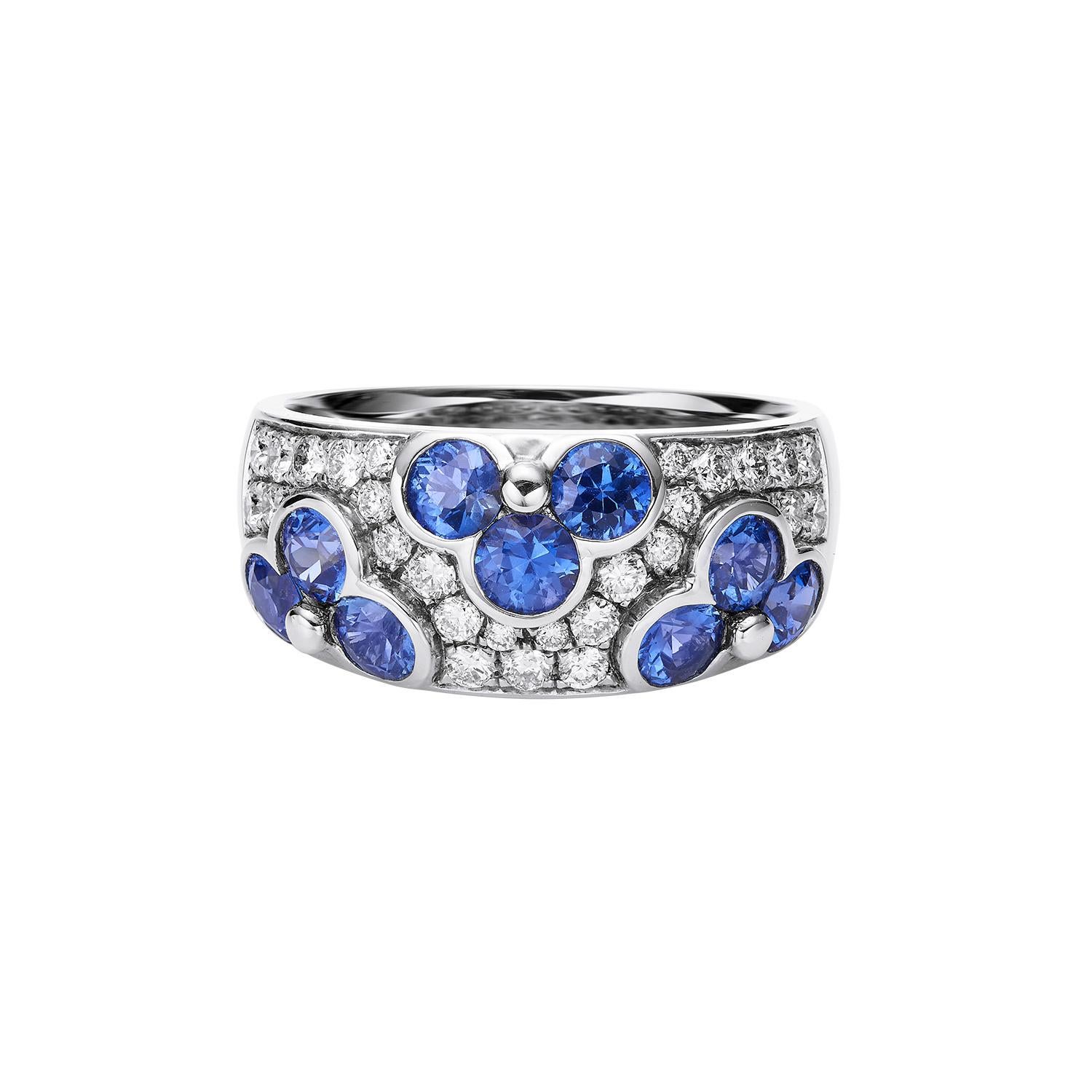 Retro GEMCOOK 18k White Gold Wide Sapphire Flower Ring