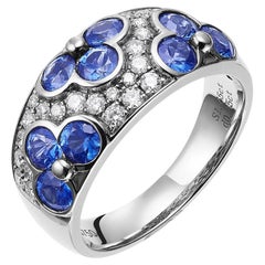 GEMCOOK 18k White Gold Wide Sapphire Flower Ring