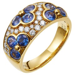 GEMCOOK 18k Yellow Gold Wide Sapphire Flower Ring