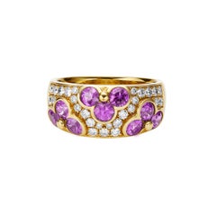 GEMCOOK 18K Yellow Wide Pink Sapphire Flower Ring