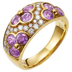 GEMCOOK 18K Yellow Wide Pink Sapphire Flower Ring