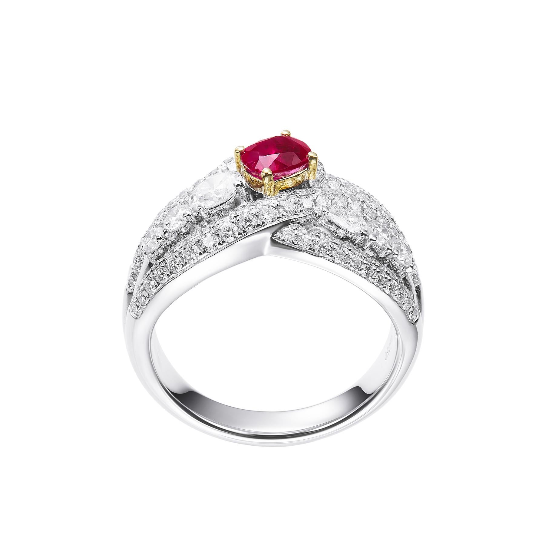 GEMCOOK JEWELLERY 0.55ct Unheated Burma Mogok Pigeon Blood Ruby Ring In New Condition For Sale In Bangkok, TH