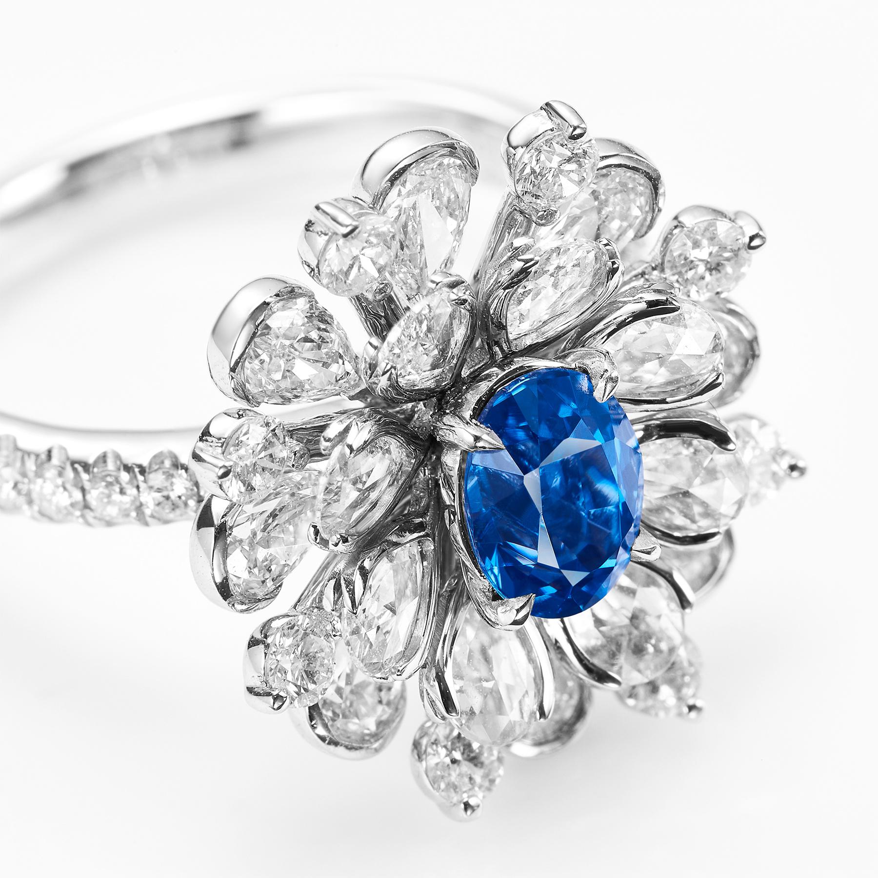 Arts and Crafts GEMCOOK JEWELLERY 1.04ct Cobalt Spinel Blue Flower Ring For Sale