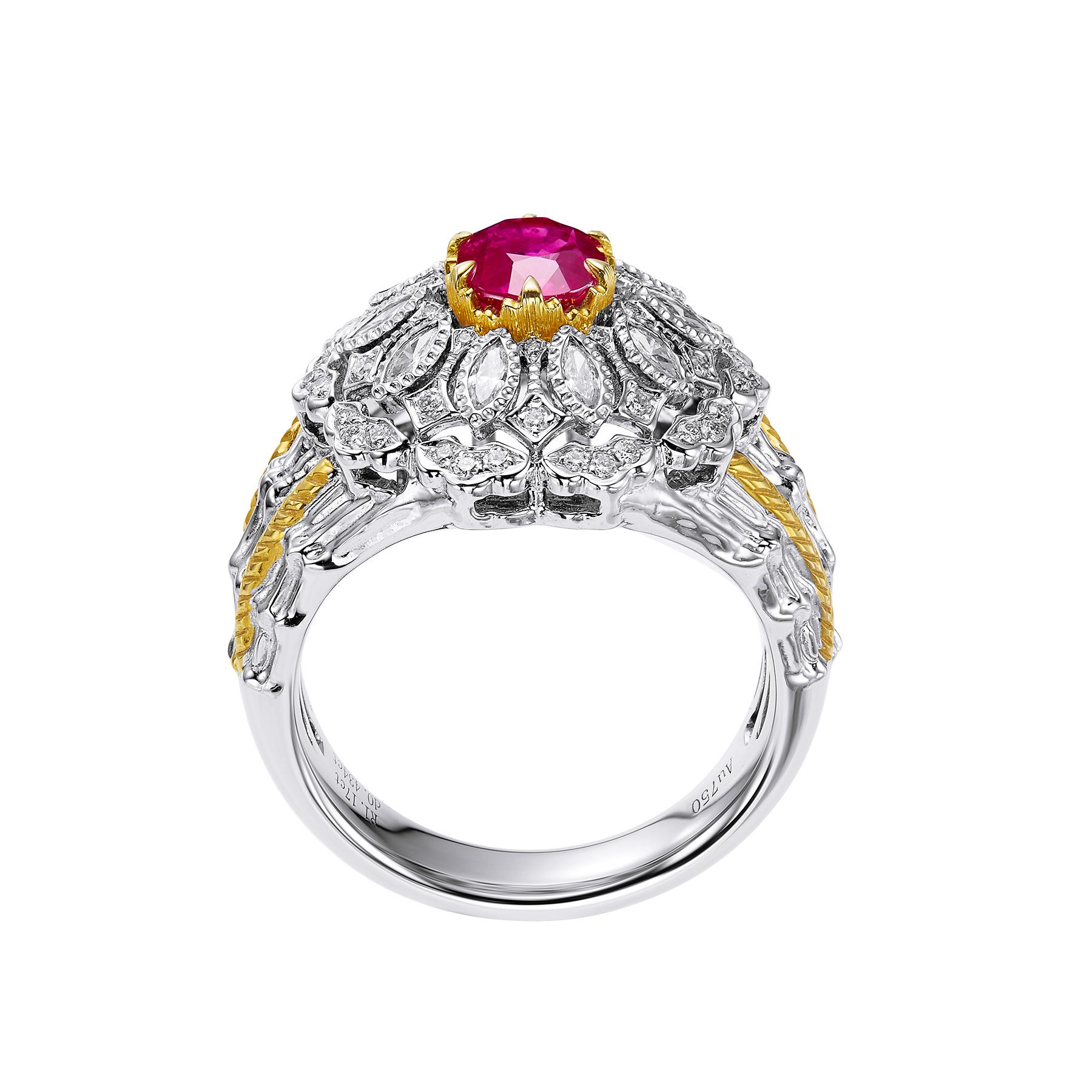 The GEMCOOK JEWELLERY 1.17ct Unheated Burmese Mogok Pigeon Blood Ruby Ring is a true testament to the exquisite beauty and rarity of Burmese rubies. With a remarkable 0.434ct ruby and weighing 9.41g, this ring is a must-have for any jewelry