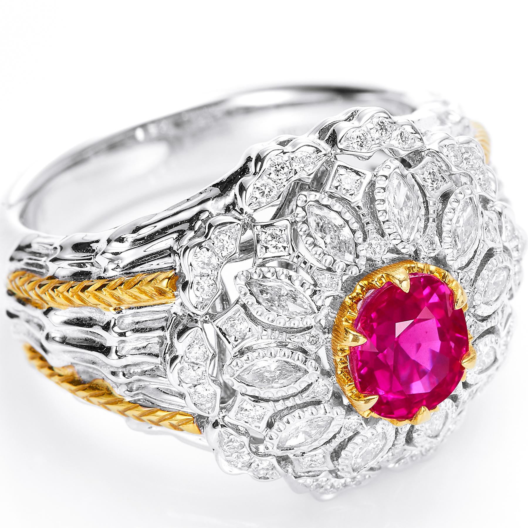 Women's or Men's GEMCOOK JEWELLERY 1.17ct Unheated Burma Mogok Pigeon Blood Ruby Ring