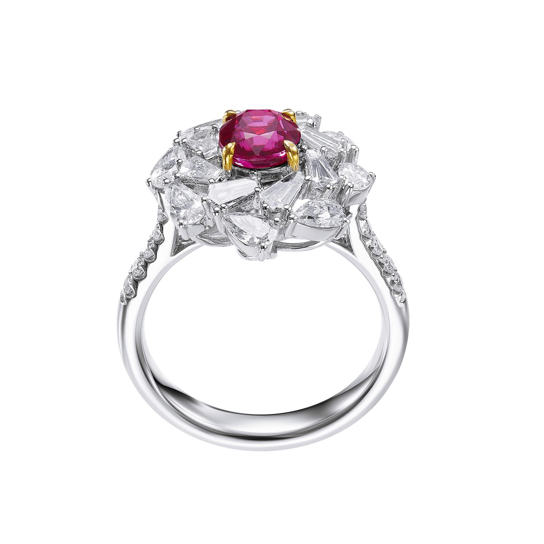 Oval Cut GEMCOOK JEWELLERY 1.56ct Myanmar Mogok Pigeon Blood Ruby Ring