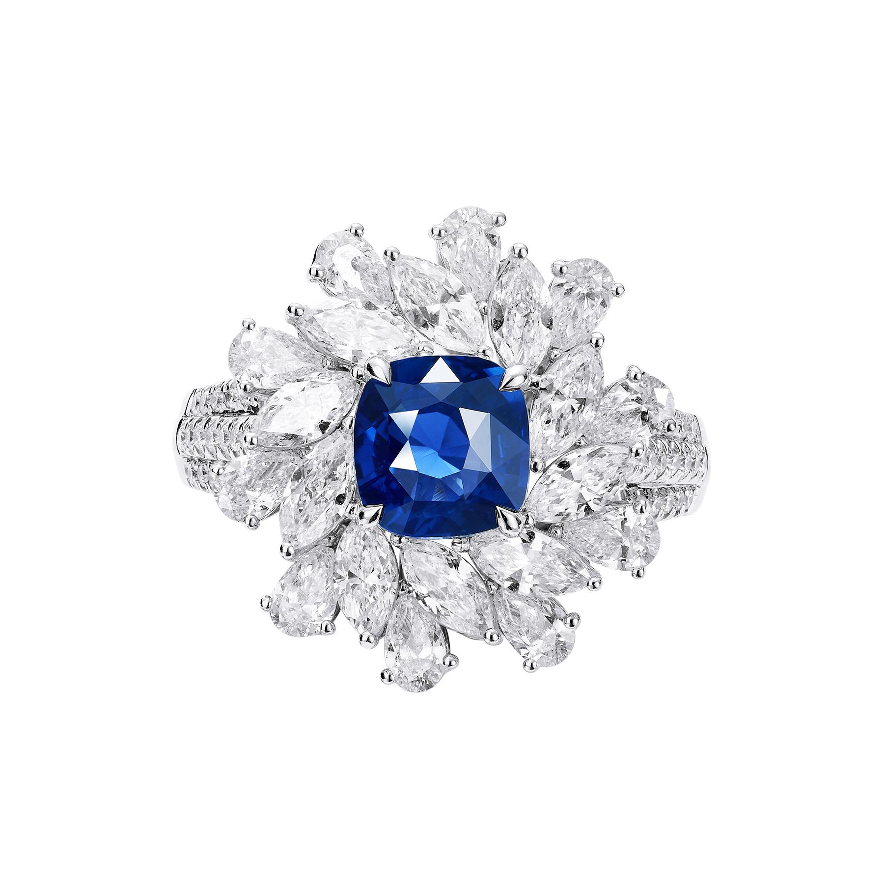 GEMCOOK JEWELLERY Anillo de Zafiro Azul Real Quemado de 2,03 ct Azul marino profundo que florece en la punta de los dedos Brilla como la Vía Láctea Lleno de lujo Con certificado GUILD Elaborado con maestría y certificado para garantizar la máxima